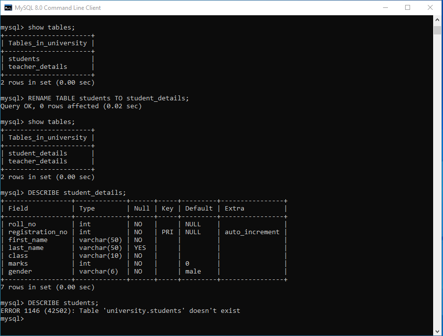 MySQL RENAME TABLE MySQL Tutorial